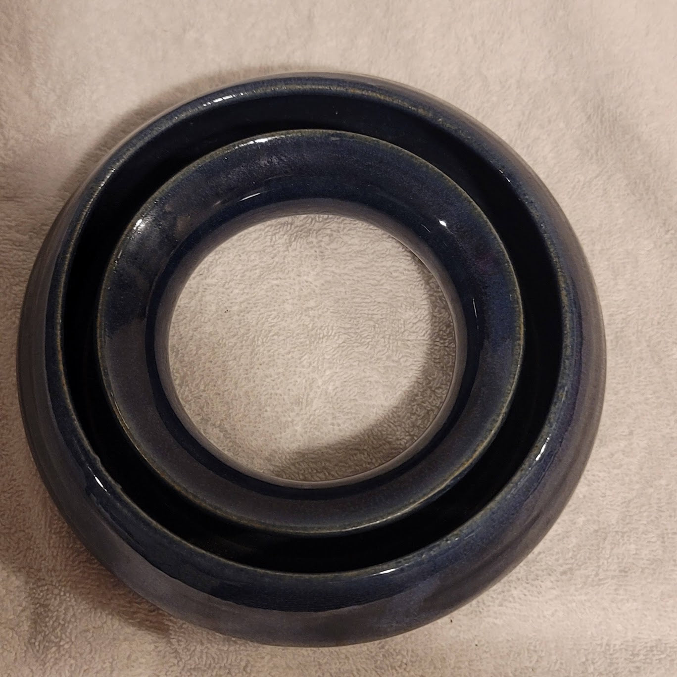 Flower Ring Blue HandPot  7" Stoneware Handmade Pottery Daisy Pansy Flower vase