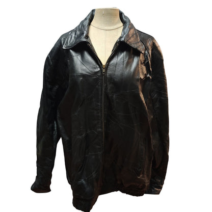 Vintage Firenze Black Leather Bomber Jacket 90s Grunge Minimalist Aesthetic XL