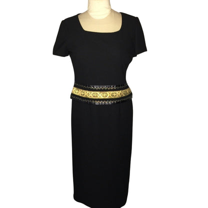 Maggy London Size 6P Black Dress Gold Embellish VINTAGE 1 Piece 1990 Cap Sleeve