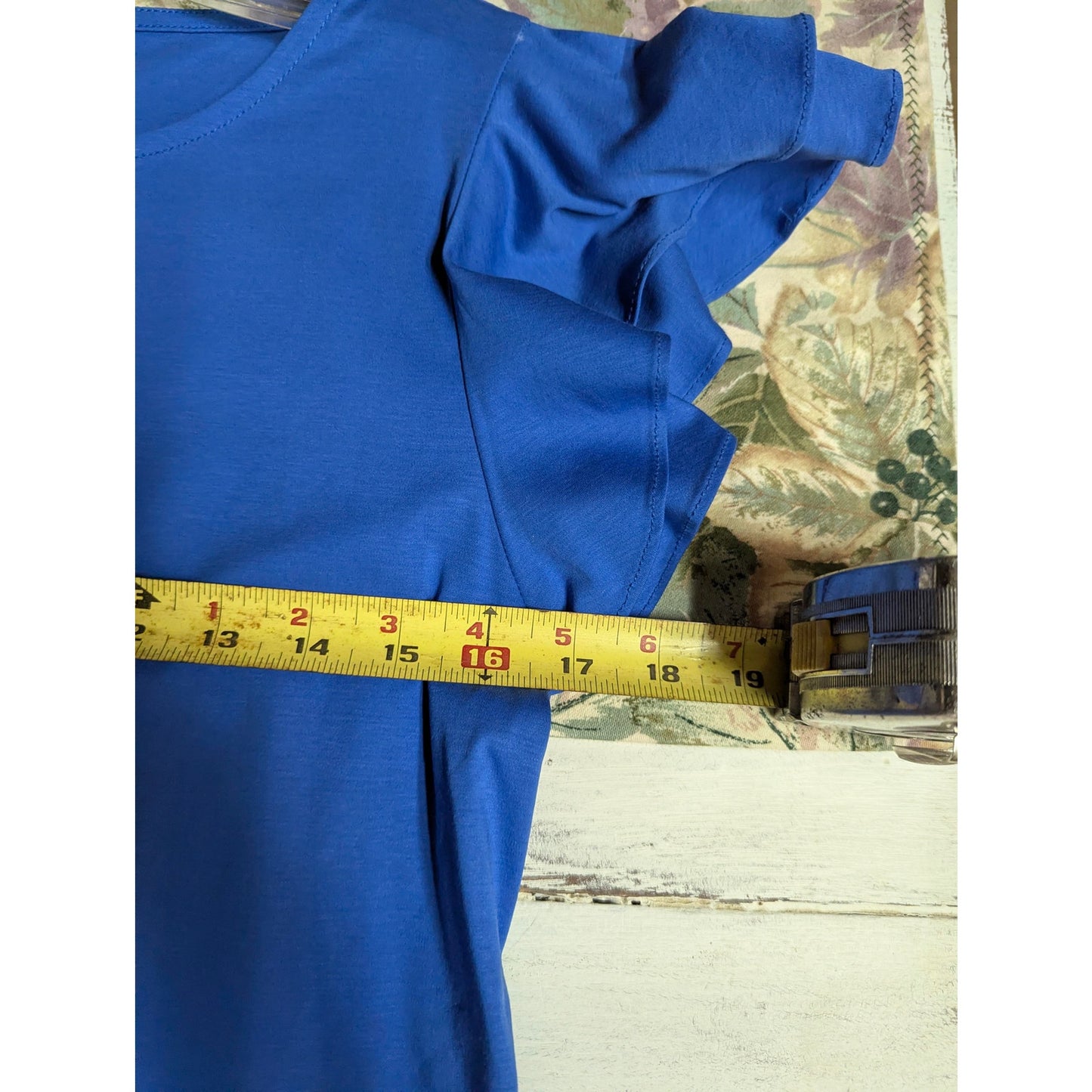 Antonio Melani Flutter Sleeve Knit Top Small Royal Blue Cotton Blend Blouse
