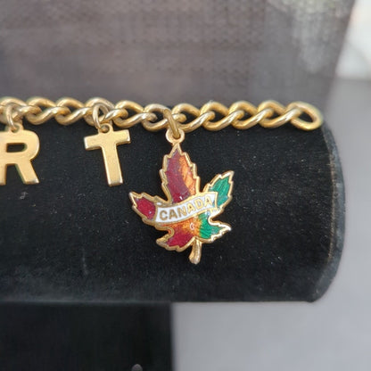 Vintage Fashion BRACELET 7" Westport Canada leaf charms letters