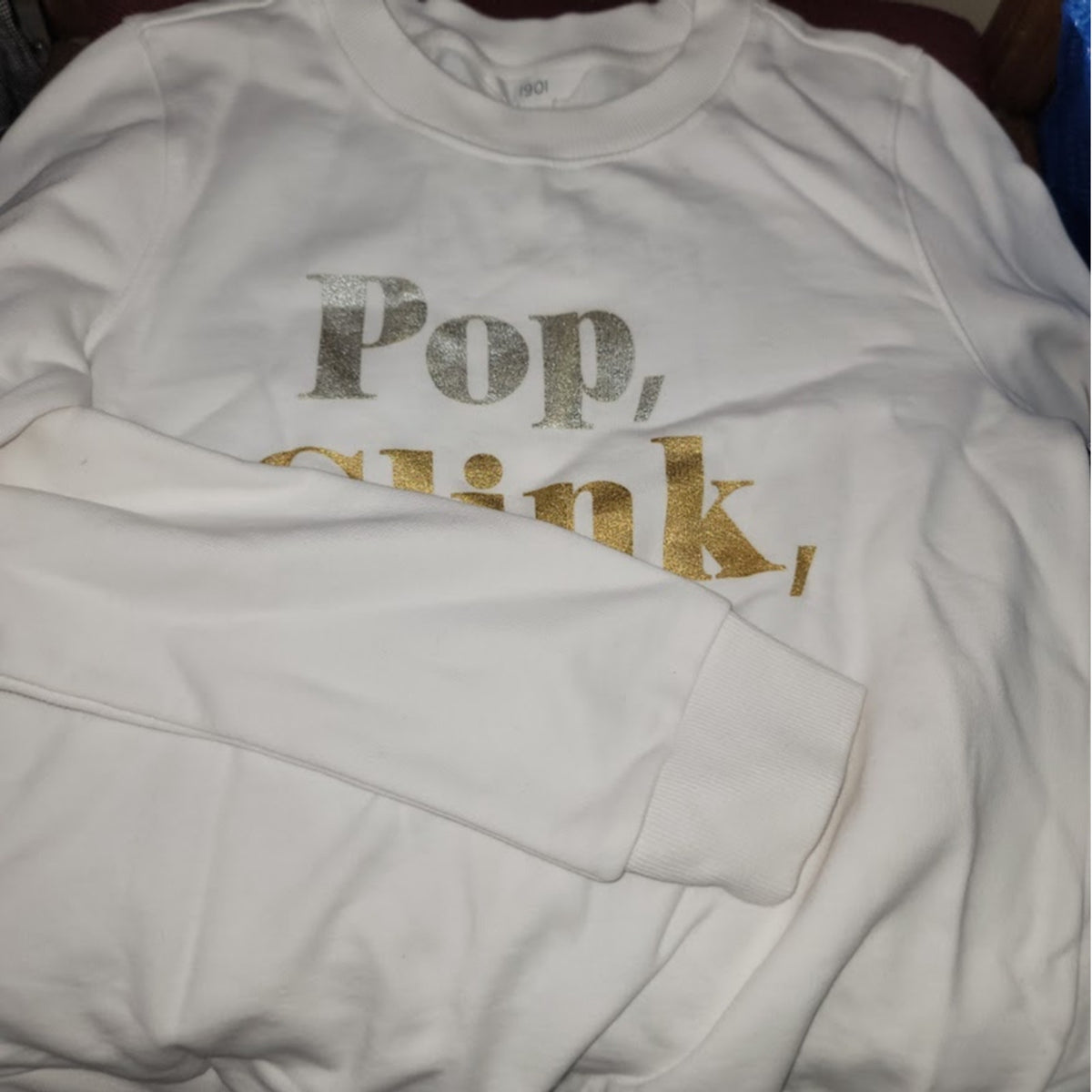 Nordstrom 1901 White Gold Silver Sweatshirt Size LARGE New Years  Pop Clink Fizz