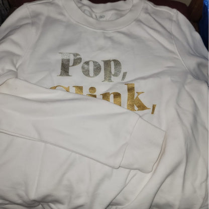 Nordstrom 1901 White Gold Silver Sweatshirt Size LARGE New Years  Pop Clink Fizz