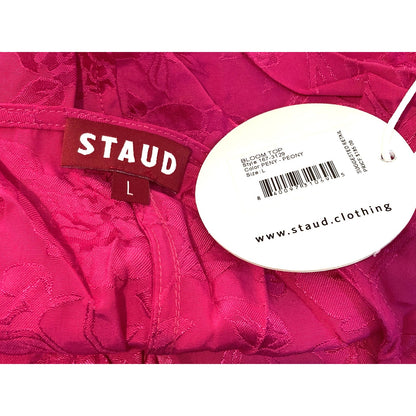 Staud Bloom Top V-Neck Ruched Drawstring Crop Top Size Large in Peony Pink NWT