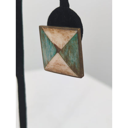 Vintage Pyramid Turquoise Patina Brass Clip-On Earrings Statement Southwestern