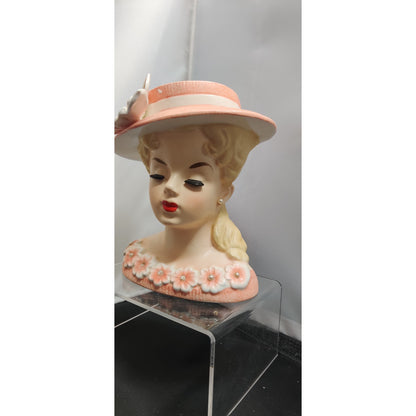 Vintage Rubens Pink Floral Lady Headvase Mid Century Kitsch Retro Collectibles!!