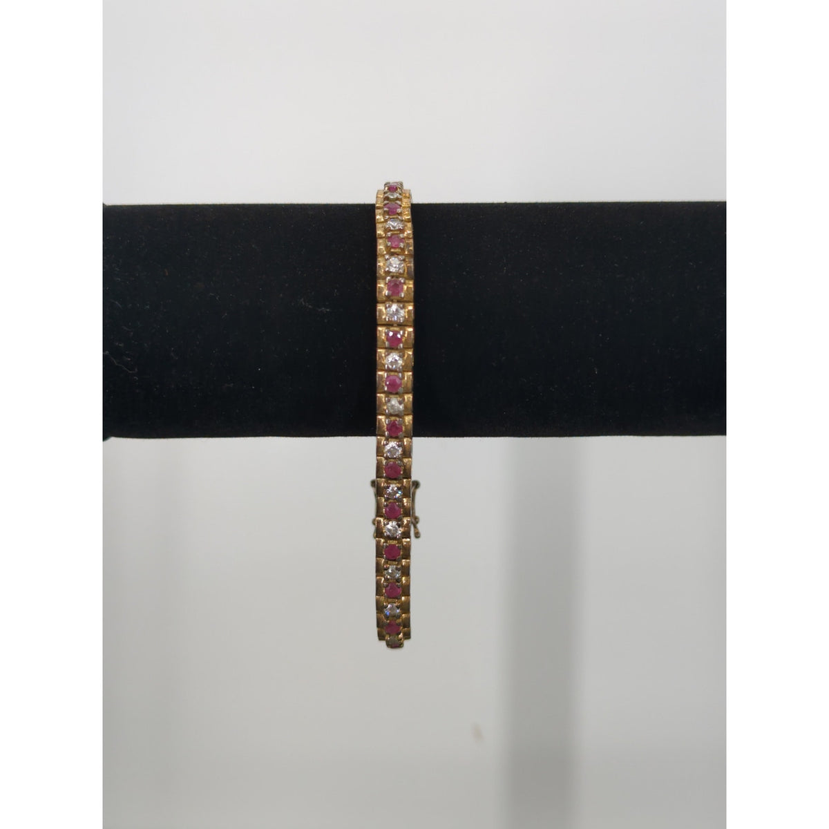 Vintage BRACELET Ruby Diamond 925 Tennis 8" Sterling Silver Red
