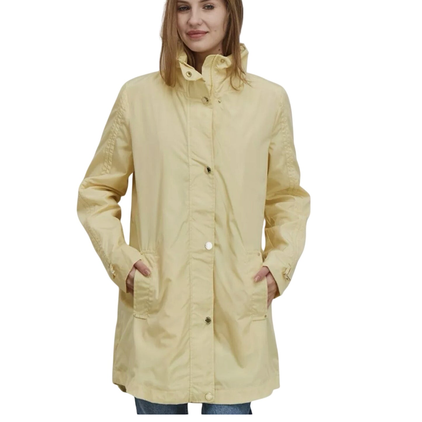 Via Spiga packable Mock Neck Plain Long Sleeve Raincoat X-LARGE travel Yellow XL