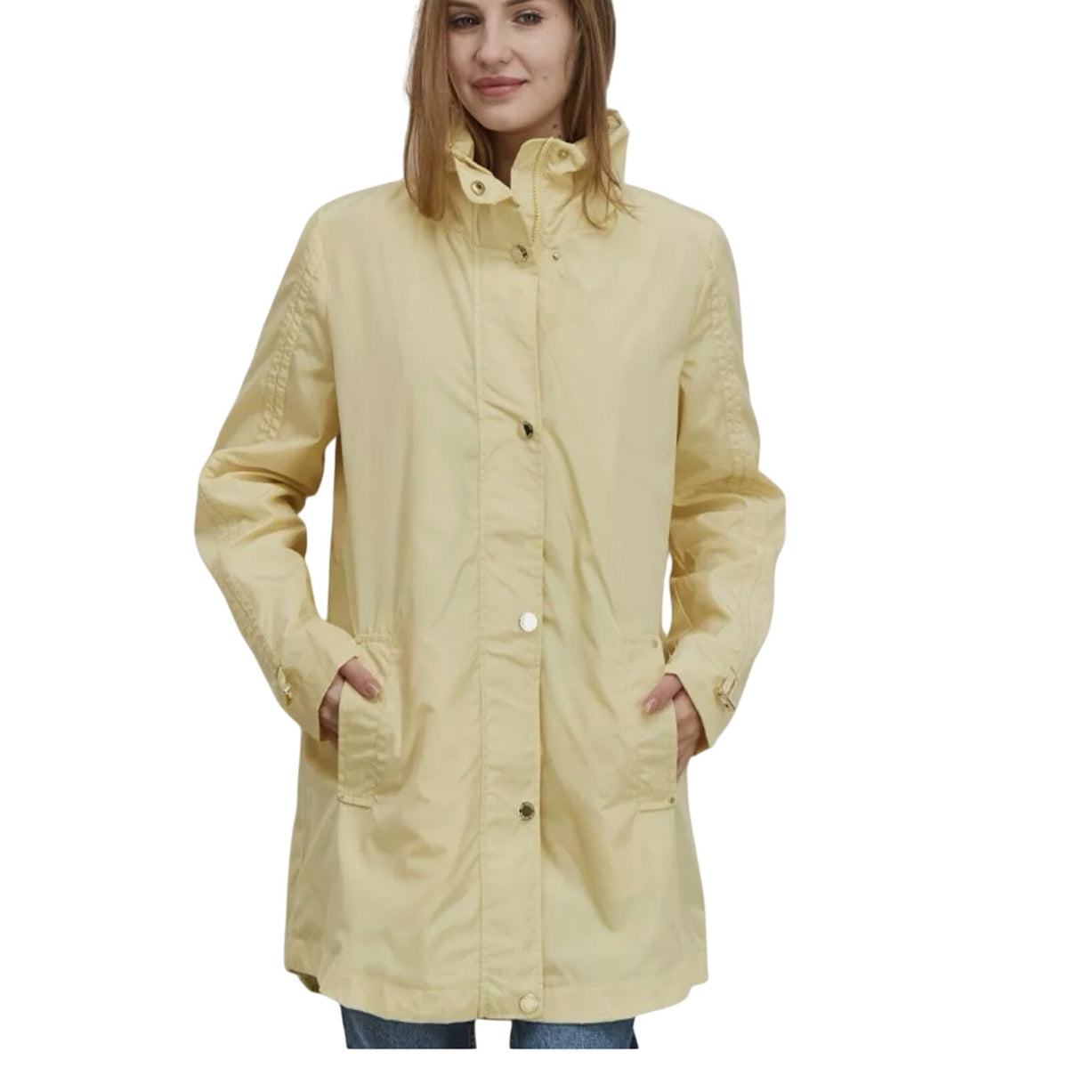 Via Spiga packable Mock Neck Plain Long Sleeve Raincoat X-LARGE travel Yellow XL