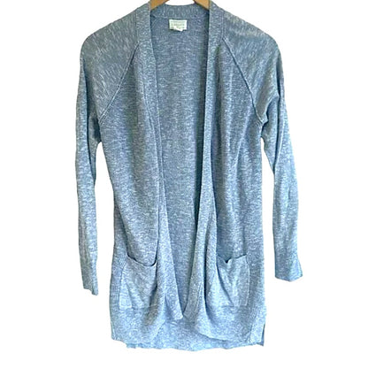 NWT Caslon Open Front Shaker Stitch Cardigan Linen/Cotton in Blue Pockets Sz 2X
