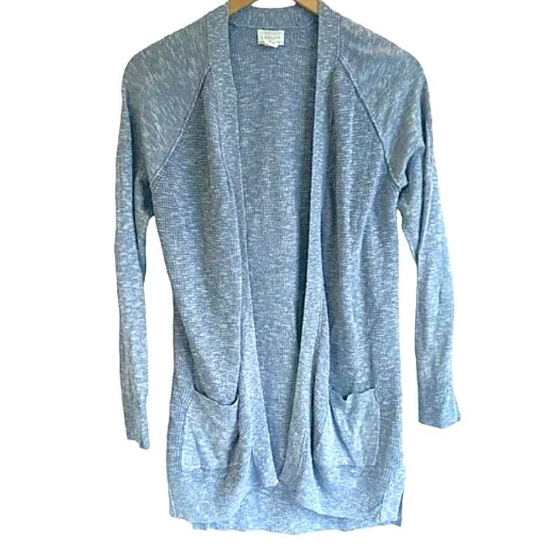 NWT Caslon Open Front Shaker Stitch Cardigan Linen/Cotton in Blue Pockets Sz 2X