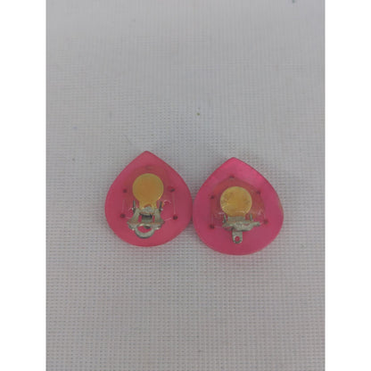 Vintage Pink Teardrop Clip-On Earrings Retro Studded Textured Pop Jewelry