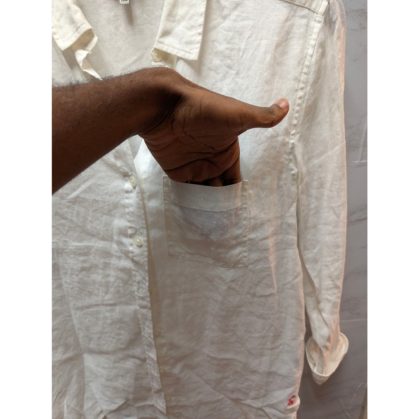 Joules Linen Button Up Shirt Womens US 4 White Pocket Long Sleeve Blouse