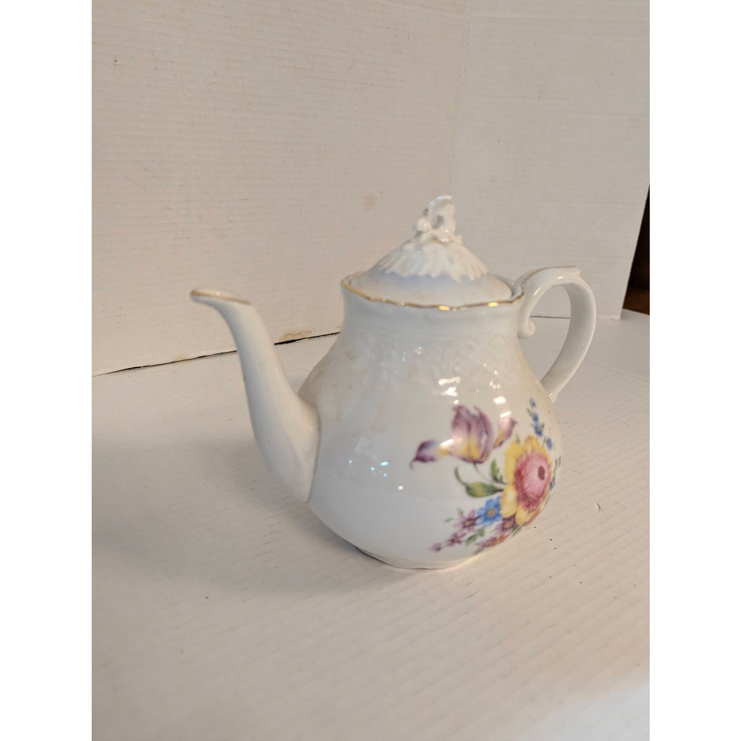 Vintage Schumann Arzberg Teapot German Porcelain Floral Gold Trim 7.5"