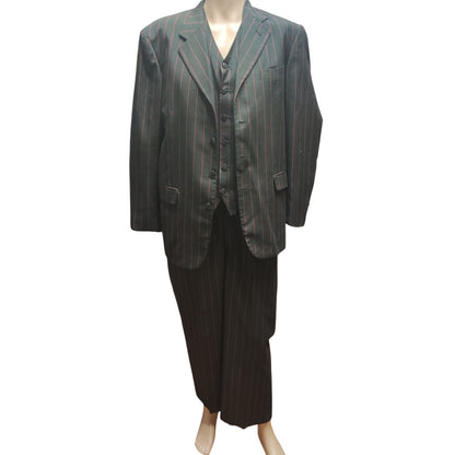 Vintage Mens SoHo Black Red Pinstripe 3 pc Suit 40R Jacket Pants Vest Dandy