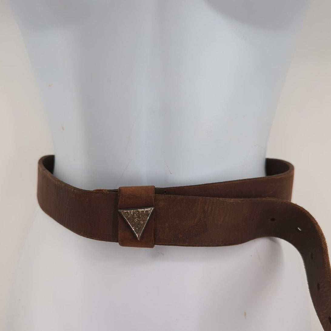 Vintage Guess Leather Belt Brown Raw Edge Cowgirl Rustic Boho Chic No buckle