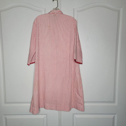 VINTAGE Red White Striped Models Coat Housecoat Housedress Large Pocket Snaps