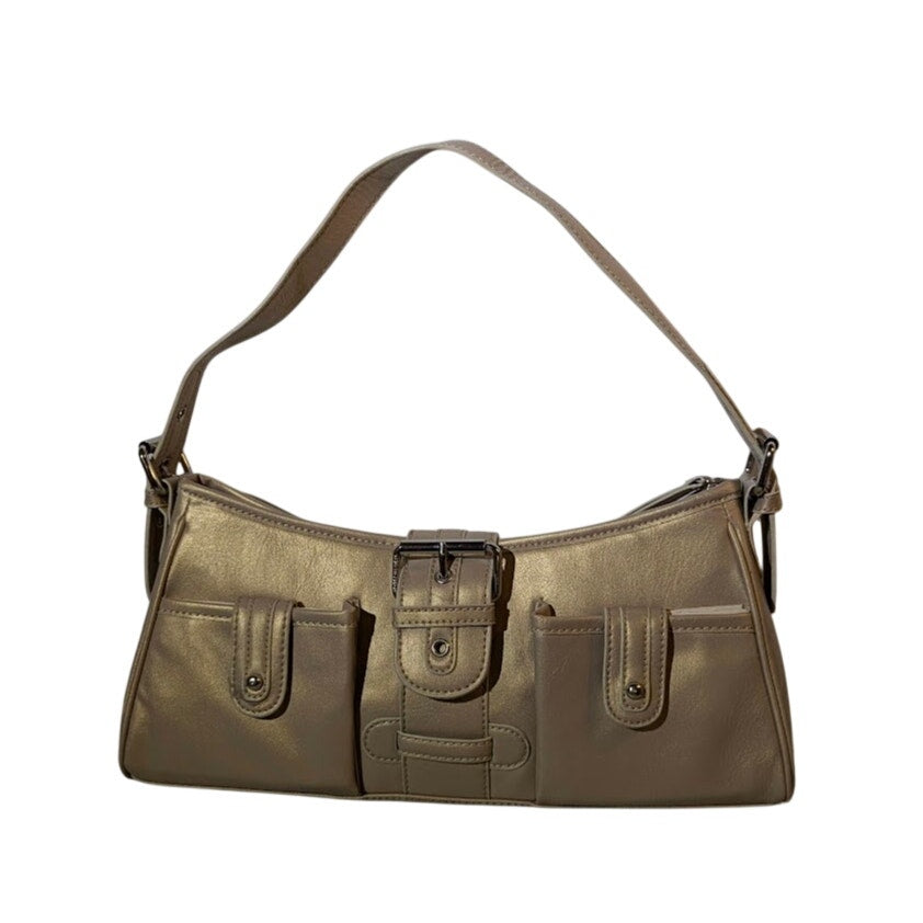 Tommy Hilfiger Metallic Gold Baguette Shoulder Bag Large Buckle Y2K Retro