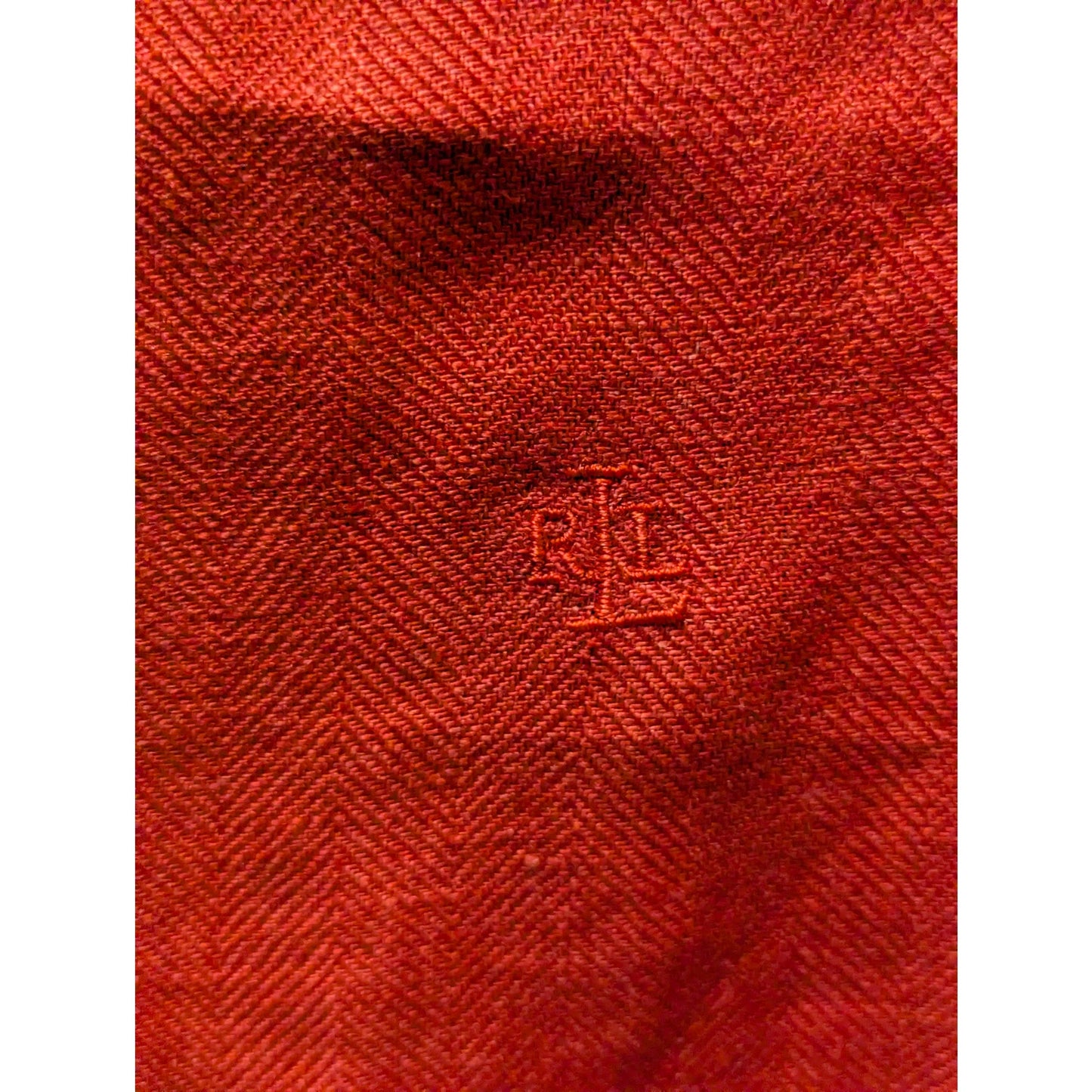 Lauren Ralph Lauren Red Linen Button Down LRL Monogram Preppy Blouse Size Medium