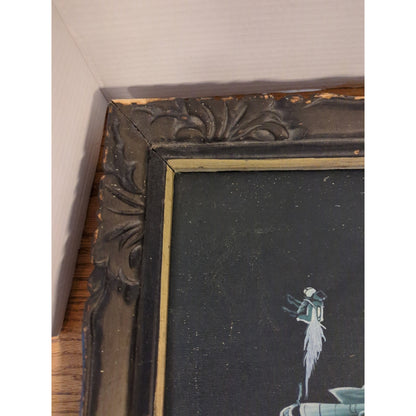 Vintage US Military Jet Fighter Ejection Scene Black Velvet Painting Carve Frame
