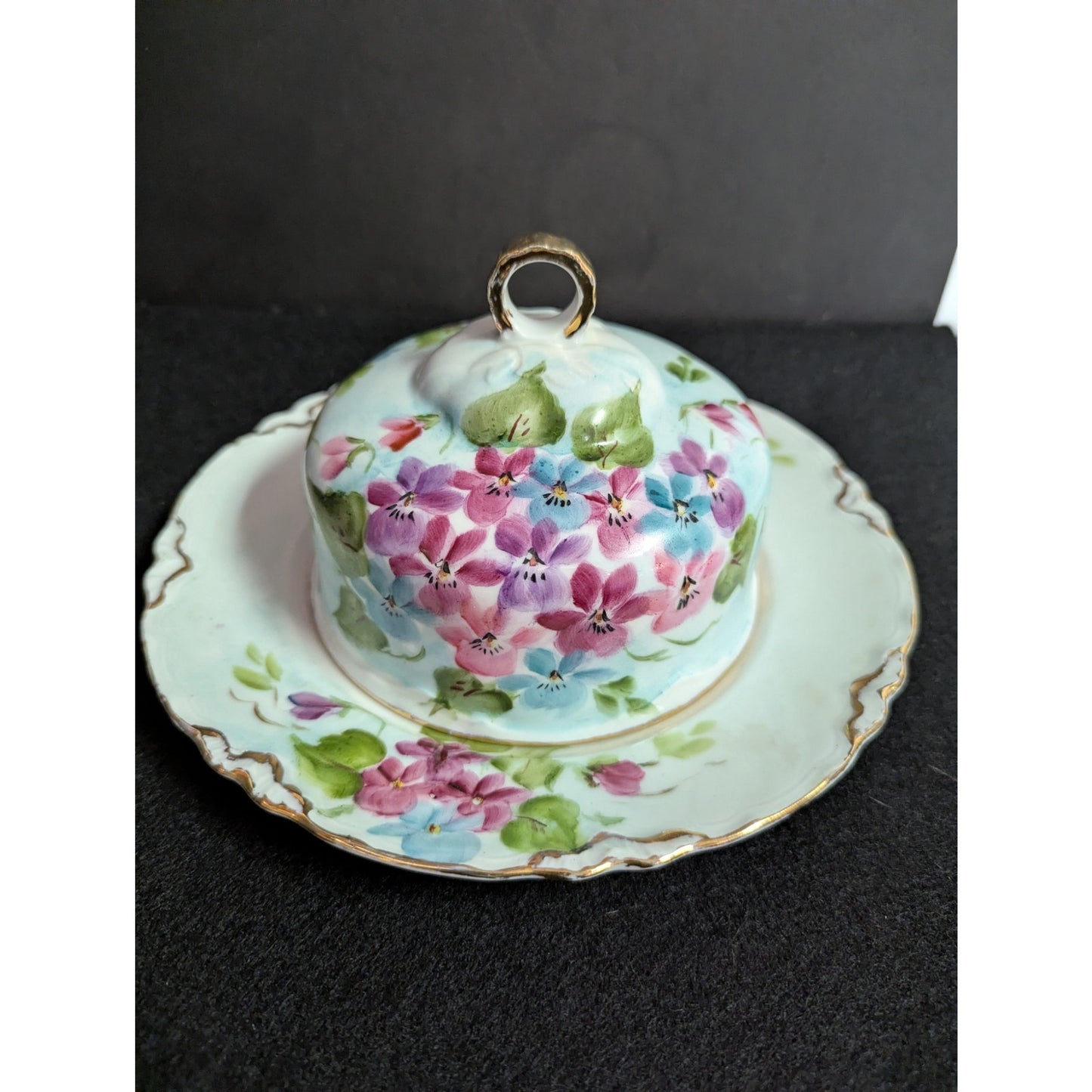 vintage Hutschenreuther Selb Bavaria covered butter dish handpaint floral round
