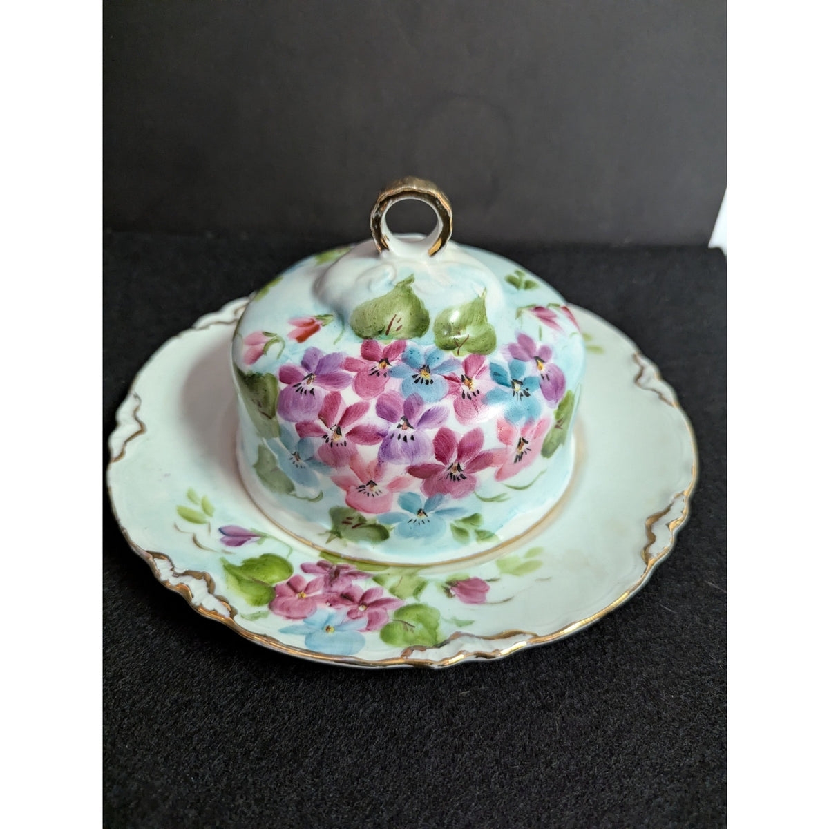vintage Hutschenreuther Selb Bavaria covered butter dish handpaint floral round