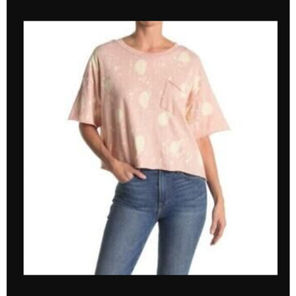 Abound boxy Medium Pink Yellow Polka Dot neck pocket raw edge acid wash splatter