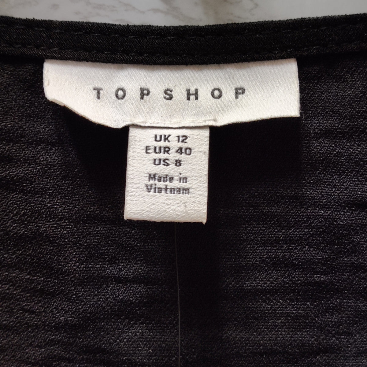 Topshop Black V-Neck Long Sleeve Blouse Textured Peplum Casual Elegant US 8