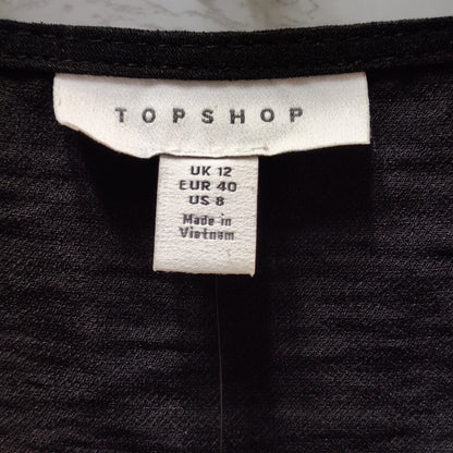 Topshop Black V-Neck Long Sleeve Blouse Textured Peplum Casual Elegant US 8