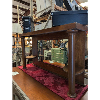 Secondhand Sandies: Buffet/ sideboard Mirror topper shelf stained glass tiger oak wood 47x12x27.6