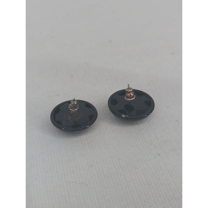 Vintage Black Domed Button Post Earrings Retro Glossy Minimalist