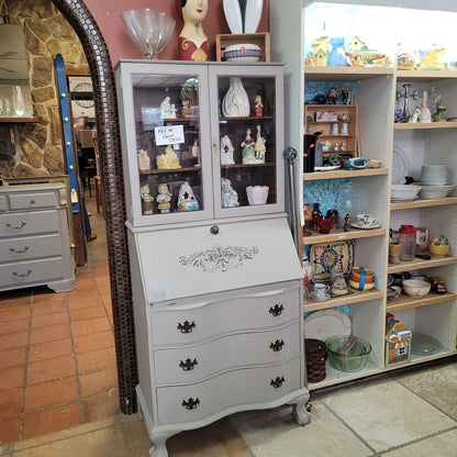 SECONDHAND SANDIES: Gray Secretary Desk 30" x 17" x 68" Hutch Cabinet Cupboard