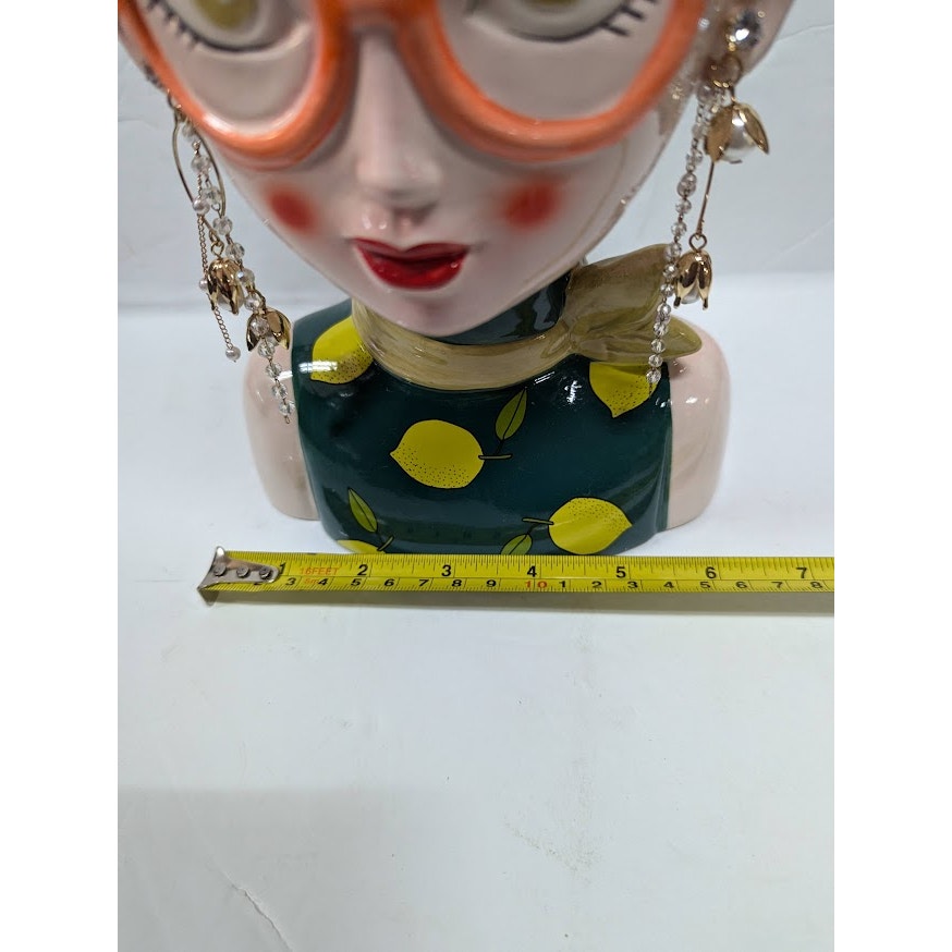 Large Ceramic Fruit lady headvase planter Multi 9" tall LEMON LUSH spectacles
