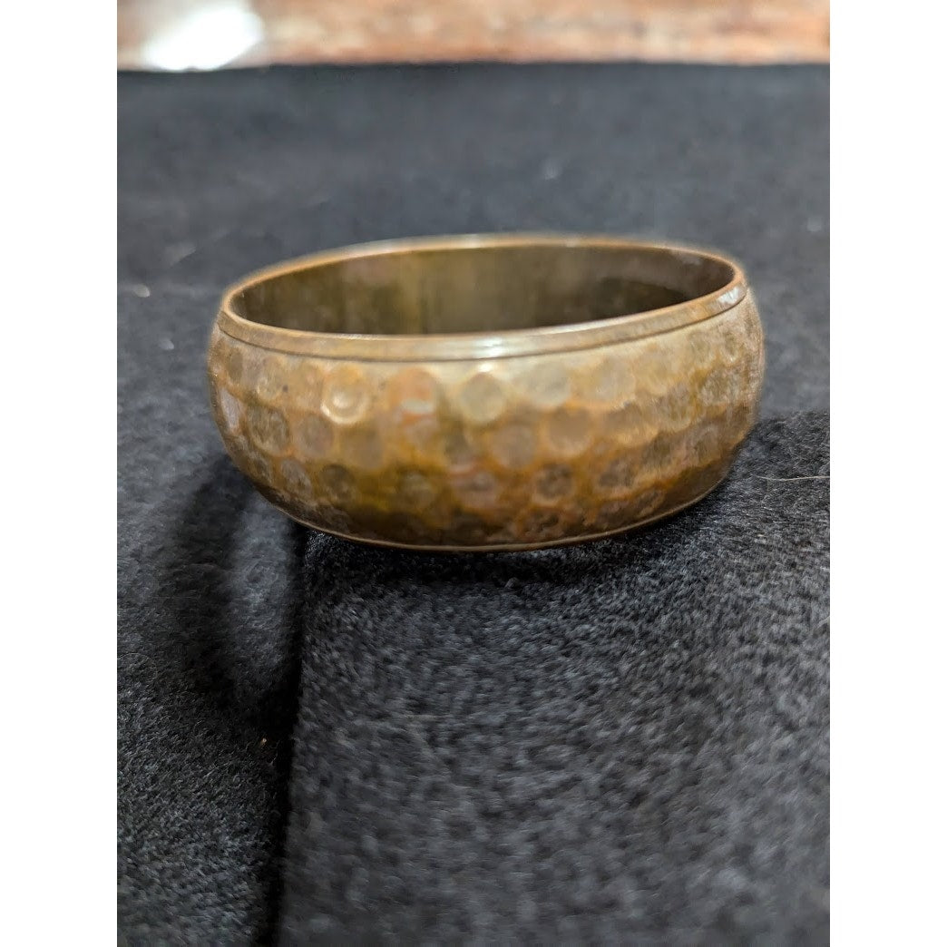 Set of 3 Brass Vintage Bracelets hammered two tone metal etched mixed styles