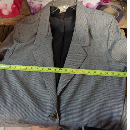 Sellecca Vintage Plaid Blazer Jacket Grey Textured Office Career Chic Size 20