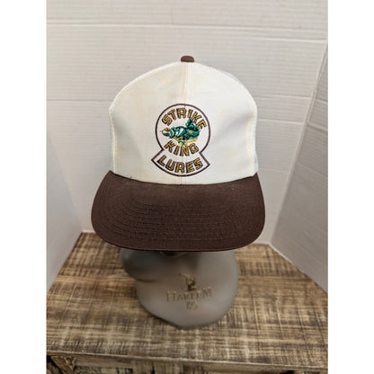 Vintage Strike King Lures White Brown Trucker Snapback Hat Retro Y2K