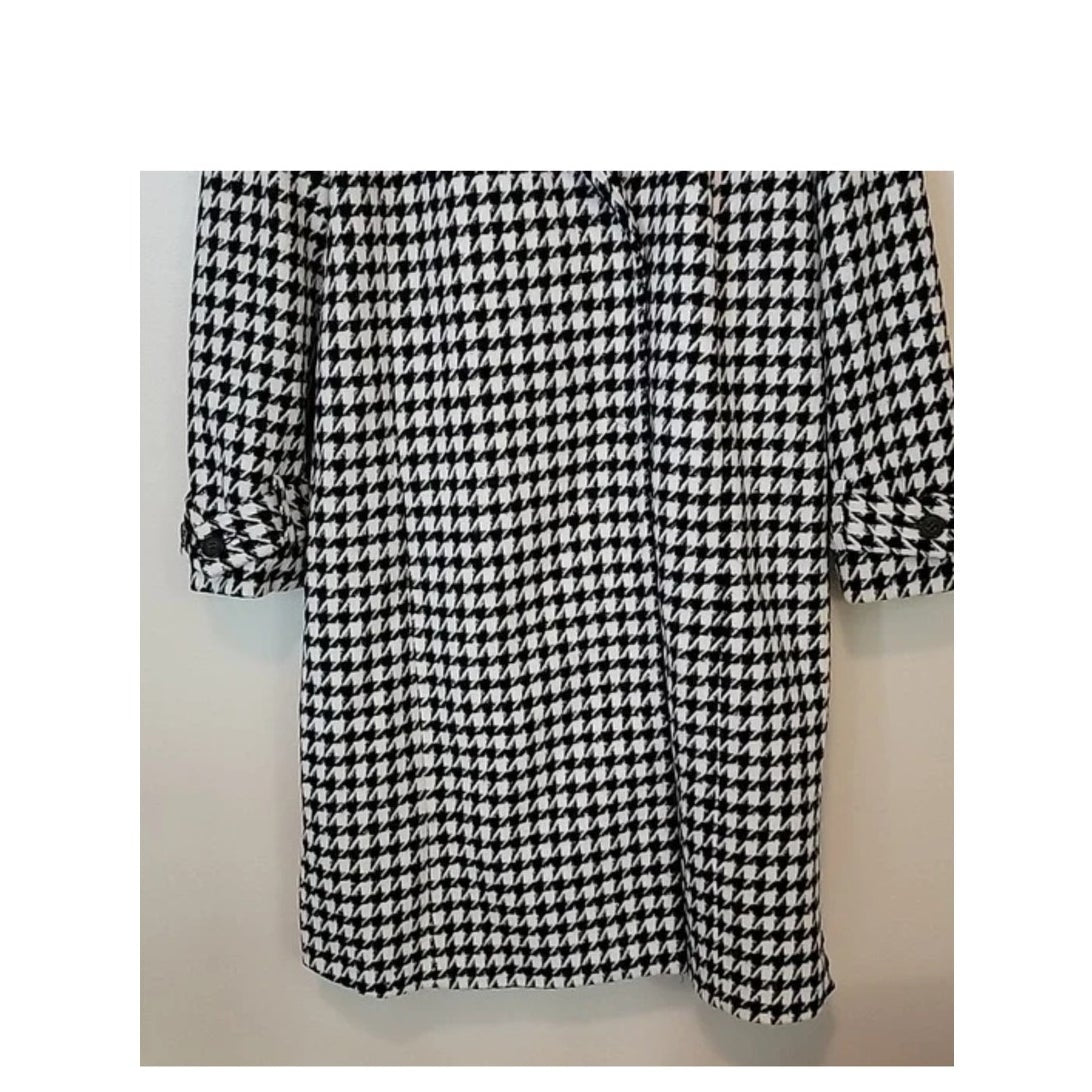 Vero Moda Coat Houndstooth Belted Maria Long Jacket Trench NEW Black White