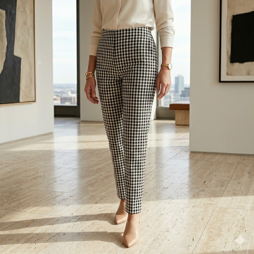 Vtg. Lauren Ralph Lauren Black & White Gingham Tapered Pants Side Zip Lined 4