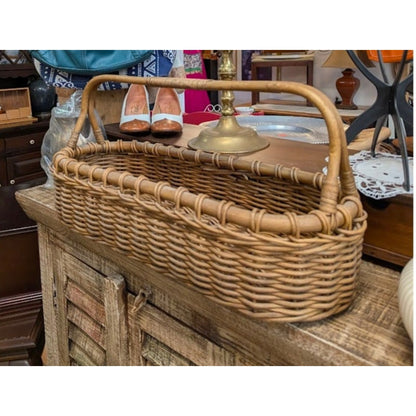 Vintage 21" French Style willow Gathering Basket Rattan Picnic Market Handl Trug