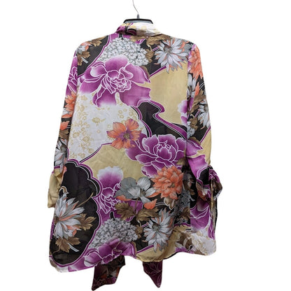 Anttony Size Large Purple Floral Cover Up Duster Kimono NEW Ruched Sleeves