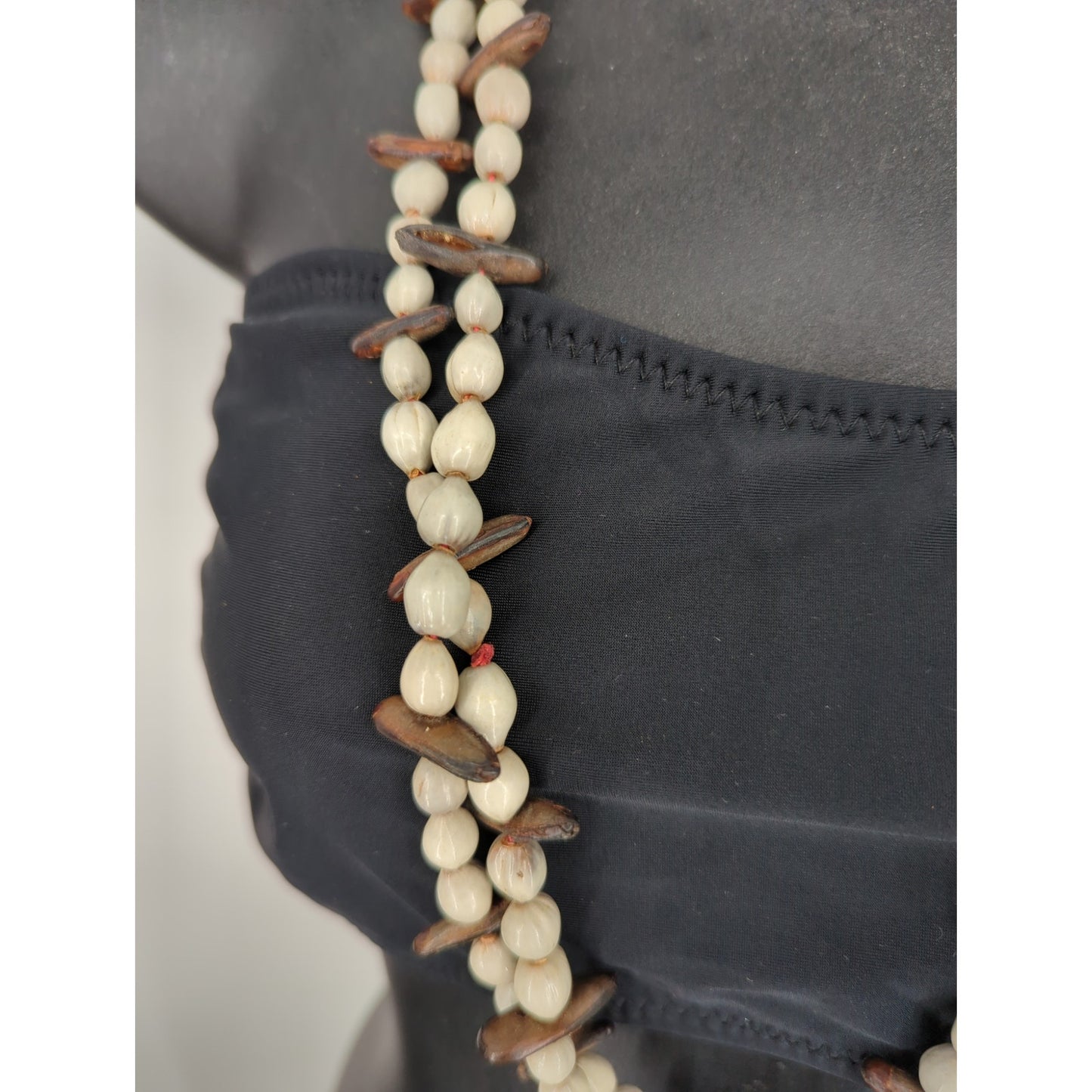 Vintage Double Strand Natural Seed & Wood Bead Necklace Boho Island Beach Chic