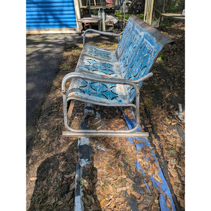 Vintage Mid-Century Blue Metal 3-Seater Patio Glider Bench Top Project