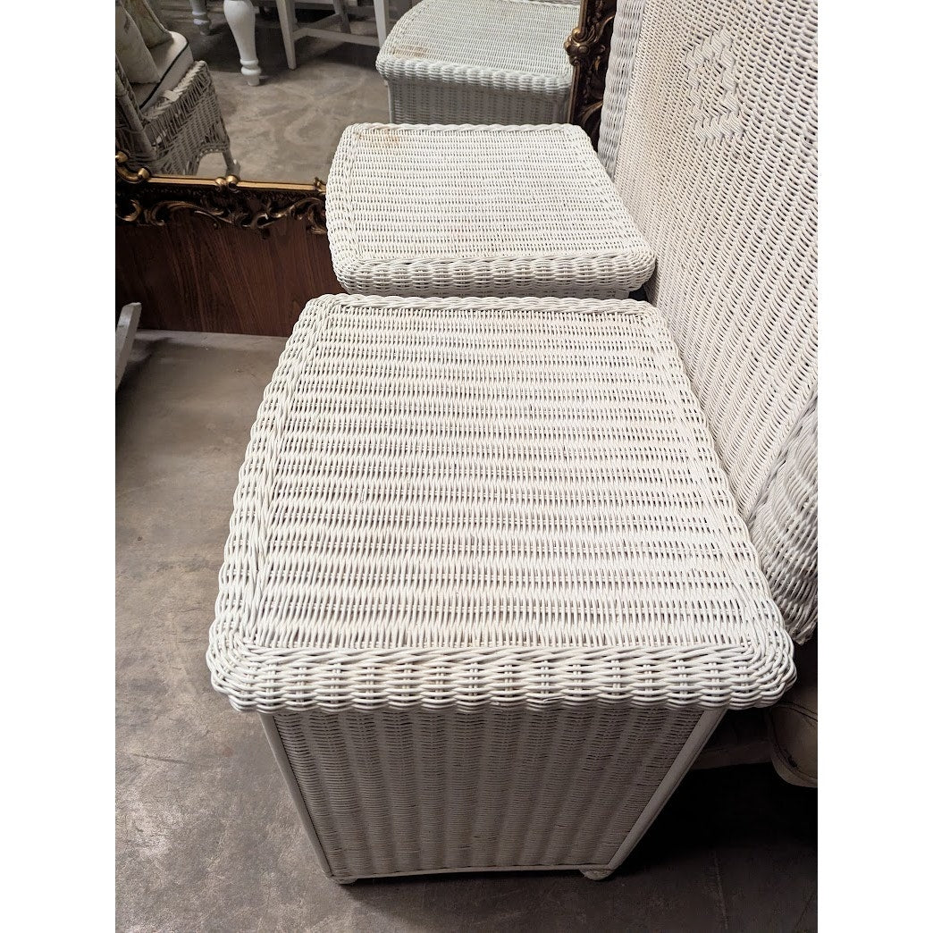 Secondhand Sandies: White Wicker Twim Headboard with 2 side end tables BEACH DECOR