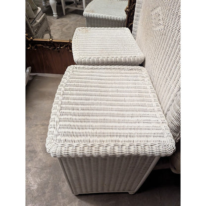 Secondhand Sandies: White Wicker Twim Headboard with 2 side end tables BEACH DECOR