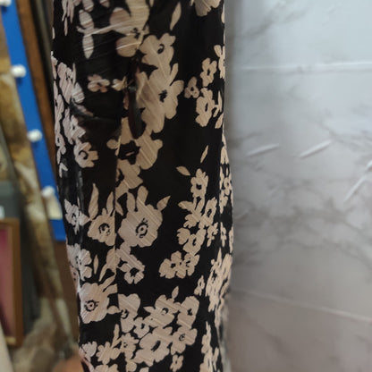 Lauren Ralph Lauren Floral Flutter Sleeve V Neck Blouse Black White Chiffon XS