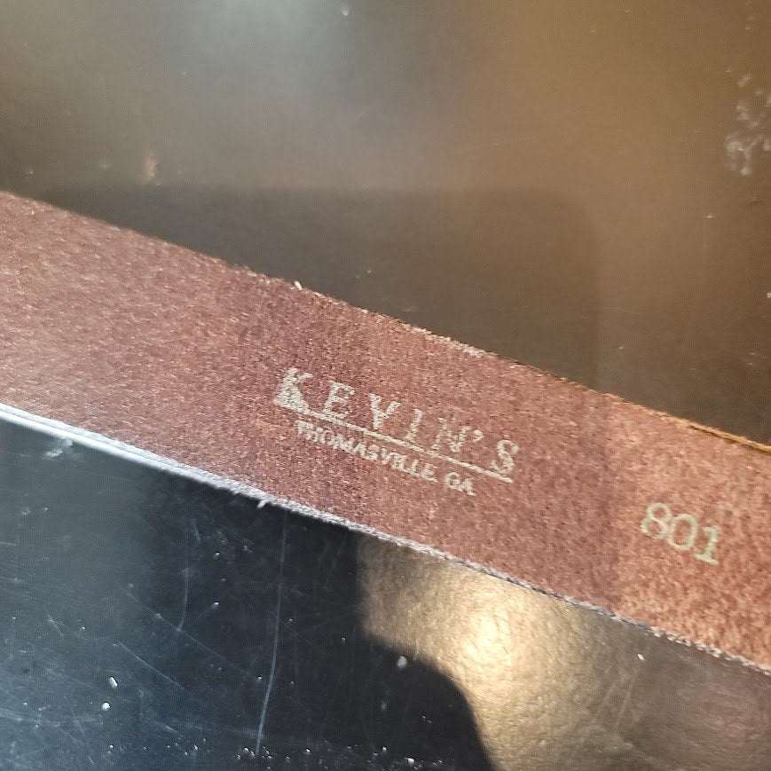 Kevin's Thomasville GA 38 Brass Winchester buckle Leather brown 1 1/2" Belt