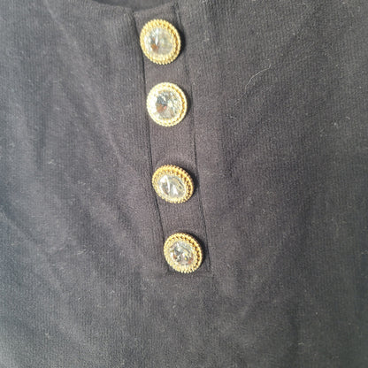 NEW lavish Alice lounge black bodysuit gold rhinestone buttons Sleeveless Size 2