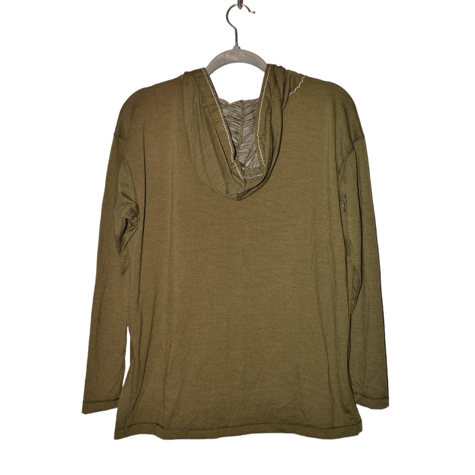 Max Studio Long Sleeve Drawstring Hoodie Top Sz Large in Olive NWT