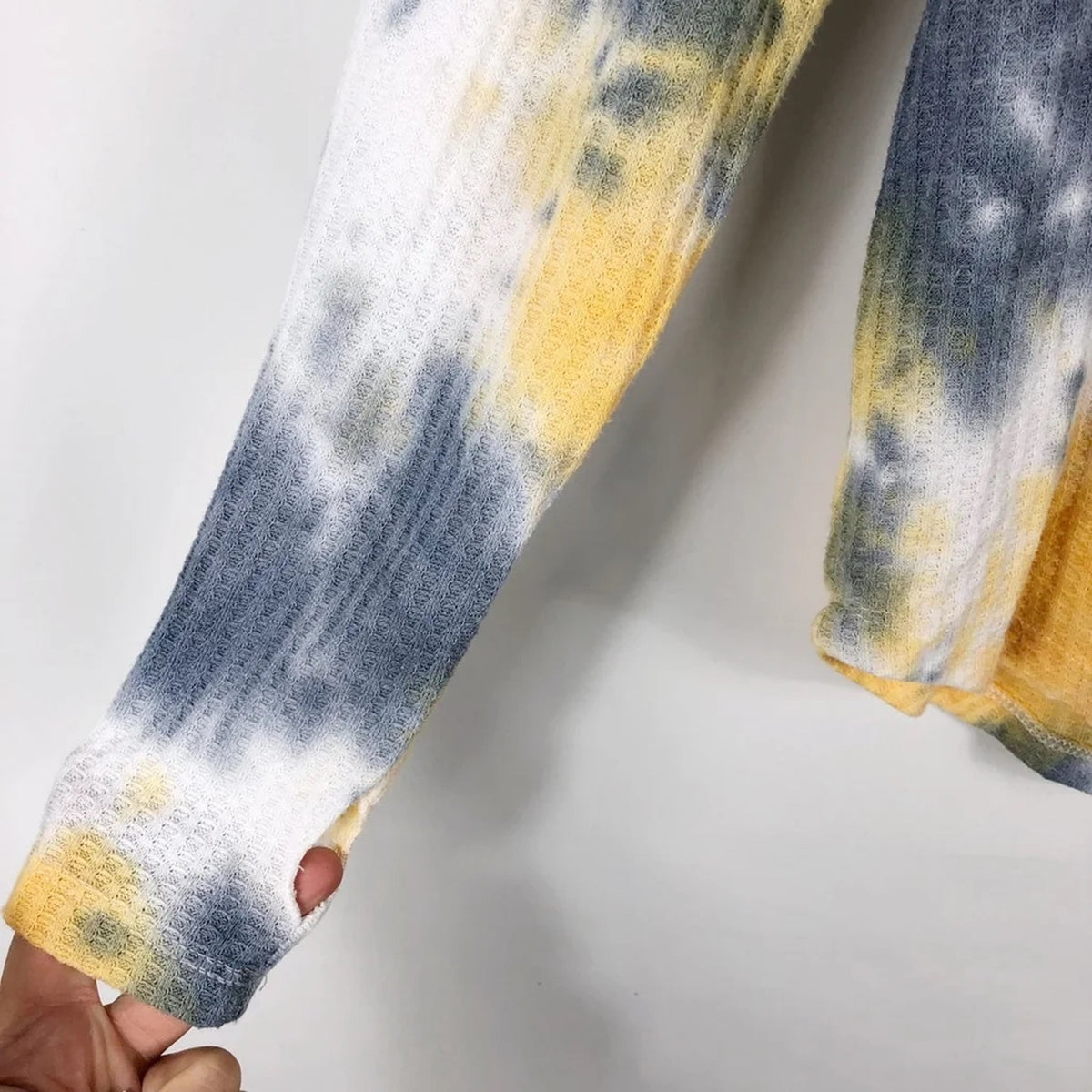 Sweet Romeo Storm Tie Dye SMALL NEW Waffle Knit Thermal Top Thumb Holes Raglan