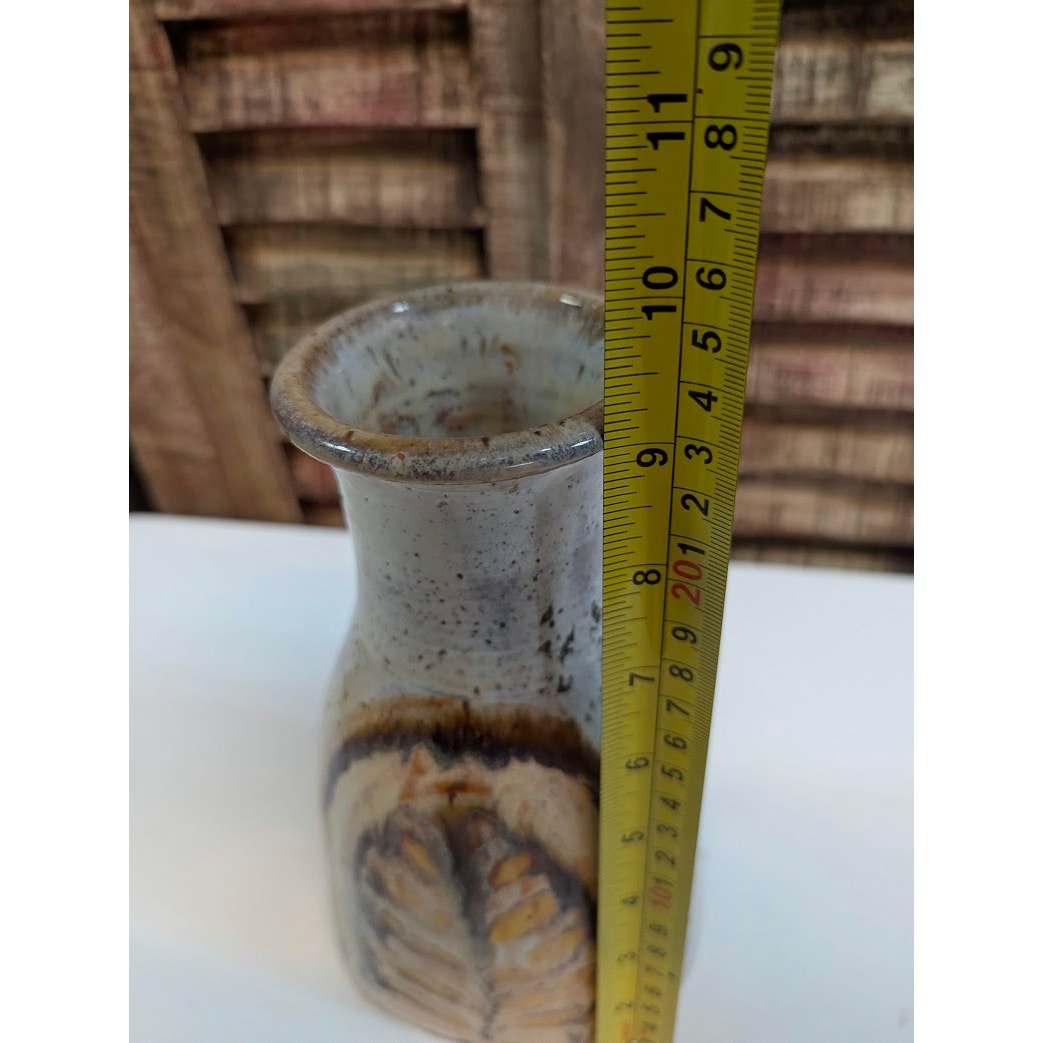Vintage Studio Pottery Earth Tone Ceramic Bud Vase Wheat Leaf Signed